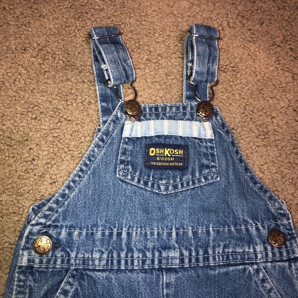 Vintage Osh Kosh B'Gosh Vestbak Denim Bib‎ Overalls 12 Months Stripe Detail USA - Picture 4 of 14
